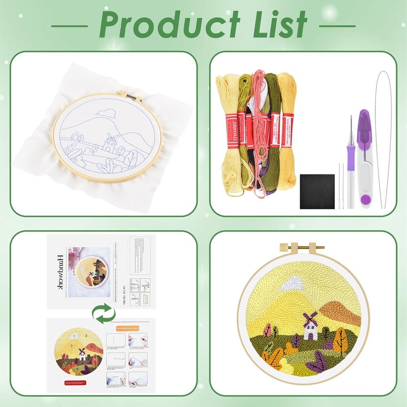 ERKOON Punch Needle Kit Adults Beginners, DIY Easy Landscapes Embroidery Set for Starter Art Craft, Needling Punch Project with Patterns, Tools, Yarns, Hoop, Instruction (Fall) - Image 2